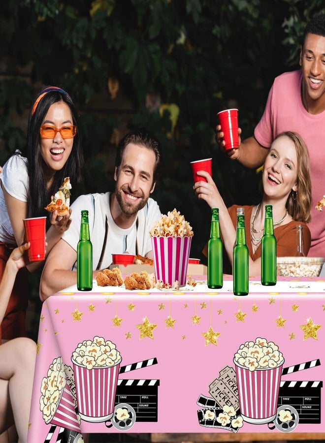 Remagr 2 Pack Pink Movie Night Tablecloth Plastic Table Covers Theater Popcorn Table Cloth Disposable for Movie Night Film Festival Birthday Party Supplies Decorations 54 x 108 Inch - Image 5